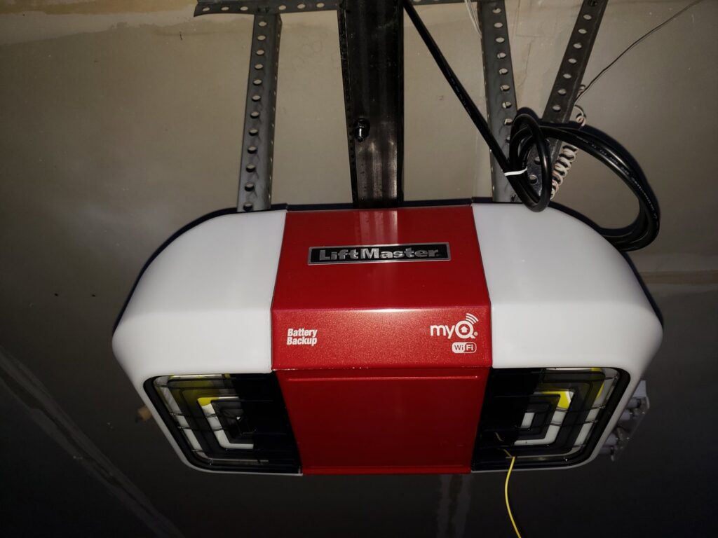 A LiftMaster garage door opener with battery backup and MyQ WiFi installed by Right Choice Doors in Layton, UT.