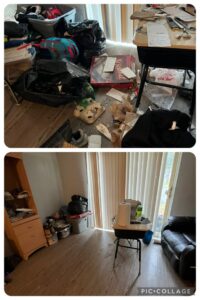 Before and after photos of a living room cleaned by ACD Cleaning LLC in Cincinnati, OH, showcasing their comprehensive cleaning service.