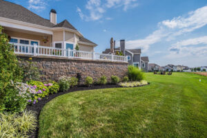 A lush, green backyard lawn at a residential property, expertly cared for by Bailey's Lawn and Landscape in Smyrna, DE.