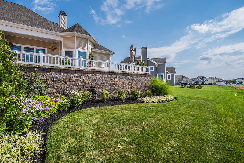 A lush, green backyard lawn at a residential property, expertly cared for by Bailey's Lawn and Landscape in Smyrna, DE.