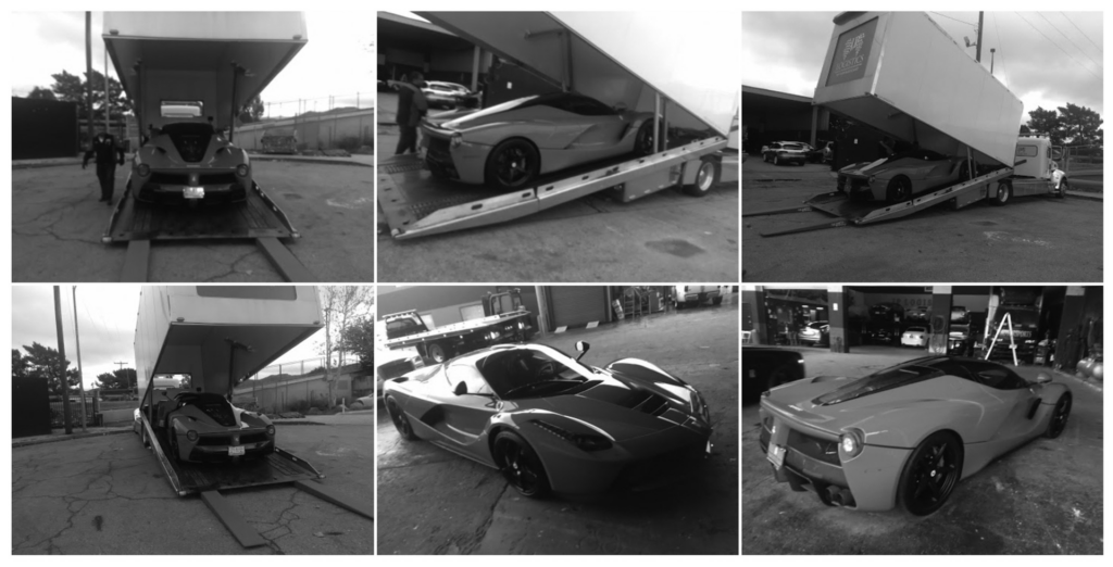 A luxury car being carefully loaded onto an enclosed car carrier by A&A Towing Services in Bakersfield, CA.