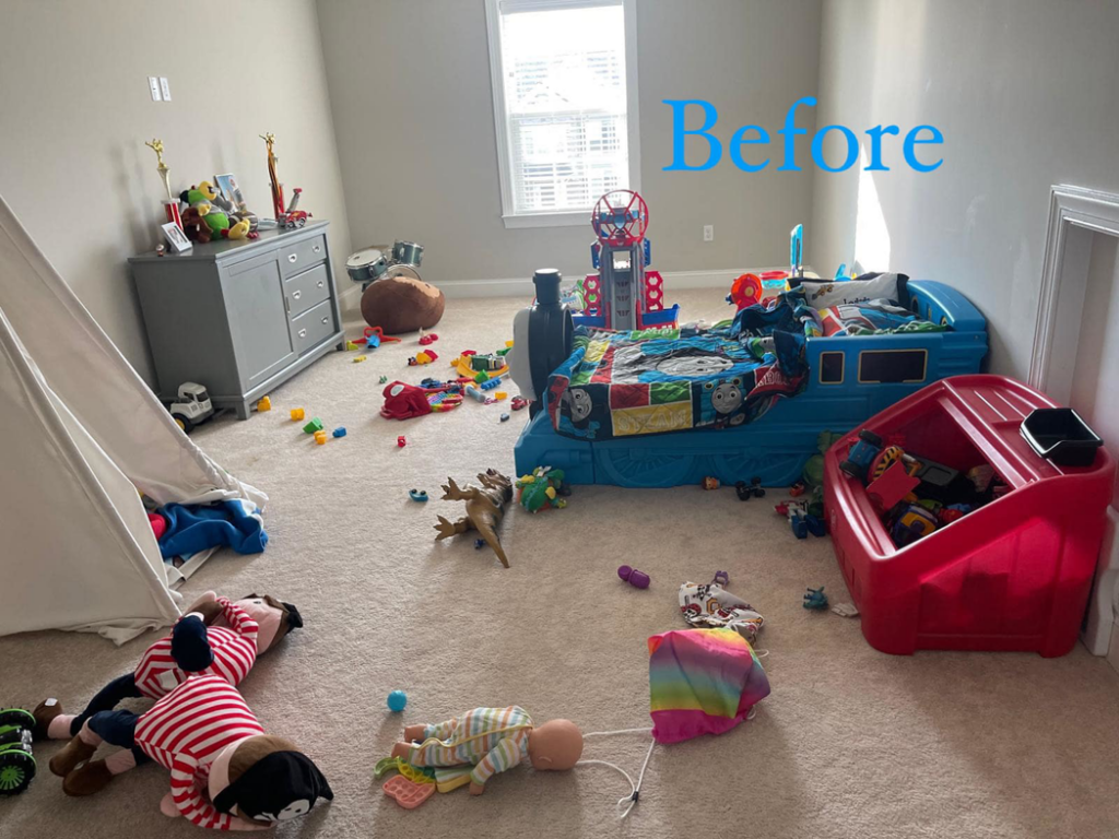 A messy child's room before professional house cleaning by J&J clean services in Pittsburgh, PA.