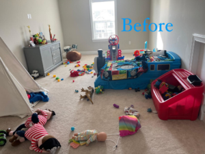 A messy child's room before professional house cleaning by J&J clean services in Pittsburgh, PA.