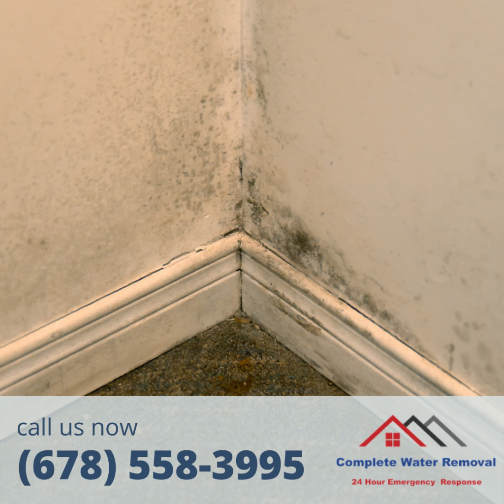 Mold growth in a room corner, indicating water damage requiring restoration by Complete Water Removal and Restoration in Cumming, GA.