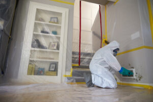 A ServiceMaster of Lawton house cleaner performing mold remediation on a wall in a home in Lawton, OK.