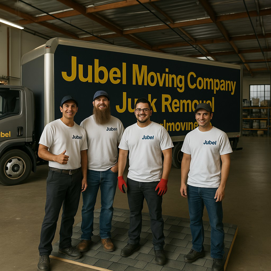 A professional moving crew from Jubel Company LLC standing in front of their moving truck in San Francisco, CA.