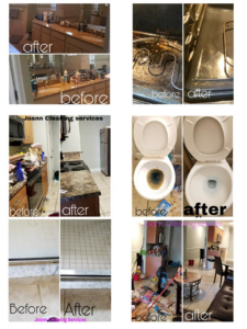 A collage of before and after photos showcasing various house cleaning transformations by Joann Cleaning Services in Miami, FL.