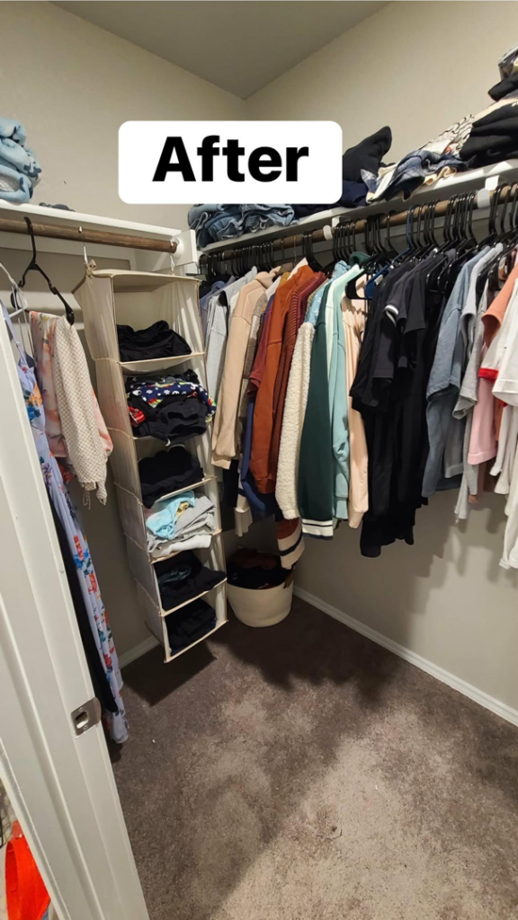 A neatly arranged closet after a thorough organization service by Pena Cleaning Co. LLC in San Antonio, TX