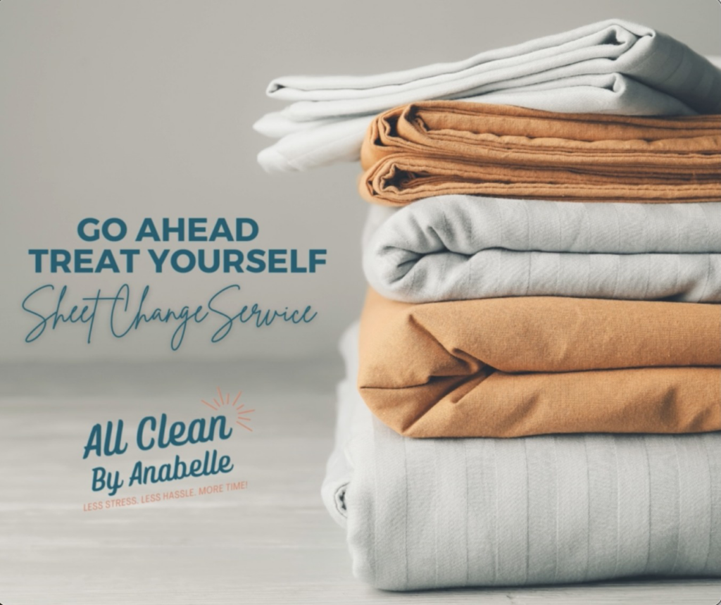 Neatly folded sheets ready for a sheet change service by All Clean By Anabelle in Fayetteville, AR.