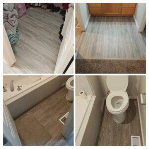 New flooring installation in a bathroom and hallway after water damage by 4 Seasons Restoration LLC in Midvale, UT.