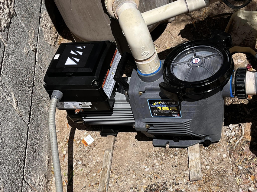 A new Power CleanMax 16 pool pump and plumbing installed by Vegas Integrity Pool Service in Las Vegas, NV.