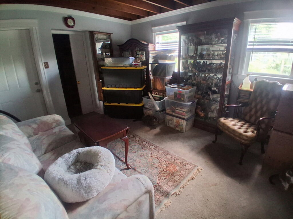 An organized and tidy living room after professional house cleaning and decluttering by CleanSlate Cleaning Company in Lansing, MI.
