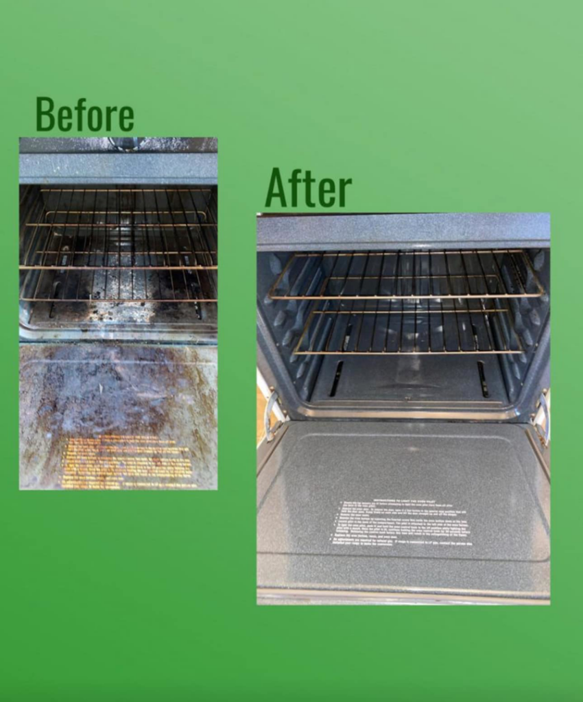 Before and after comparison of a thoroughly cleaned oven by Best Bay Area Cleaners in Oakland, CA.