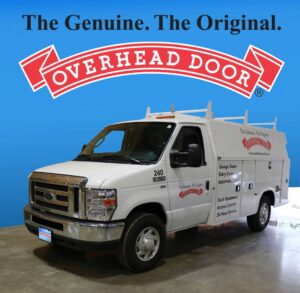 A branded Overhead Door service van, ready for garage door contractor jobs in Santa Fe, NM.