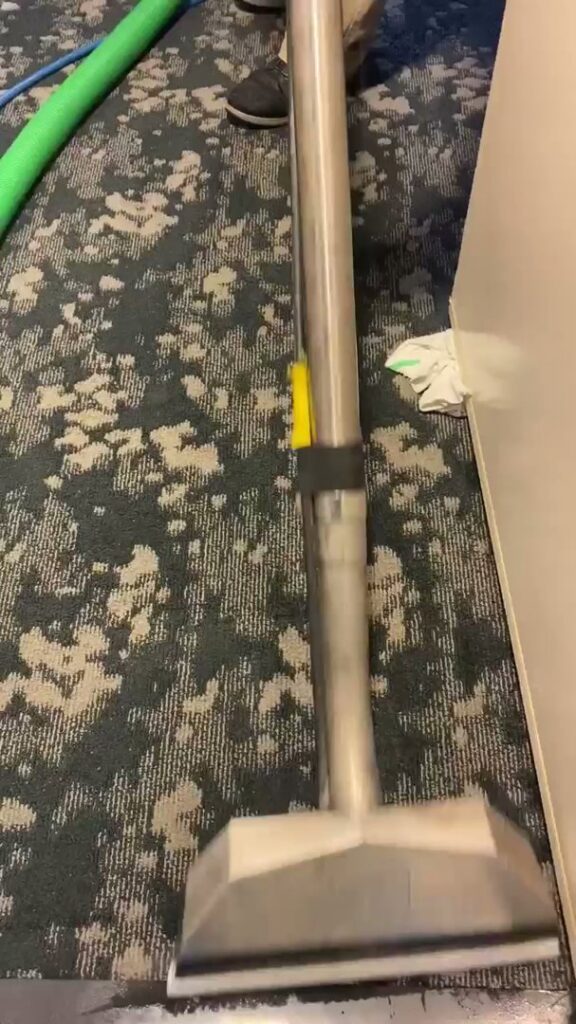 A professional carpet cleaning wand performing water extraction on a patterned carpet by Renue Systems Of Oahu in Honolulu, HI