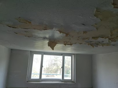 A ceiling with peeling paint, a clear sign of water damage, addressed by PacWest Restoration in Tigard, OR
