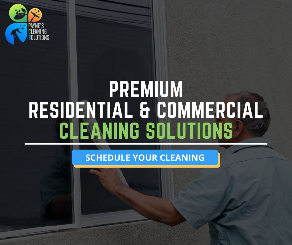 A person cleaning an exterior window as part of residential cleaning by Paynes Cleaning Solutions in Charlotte, NC