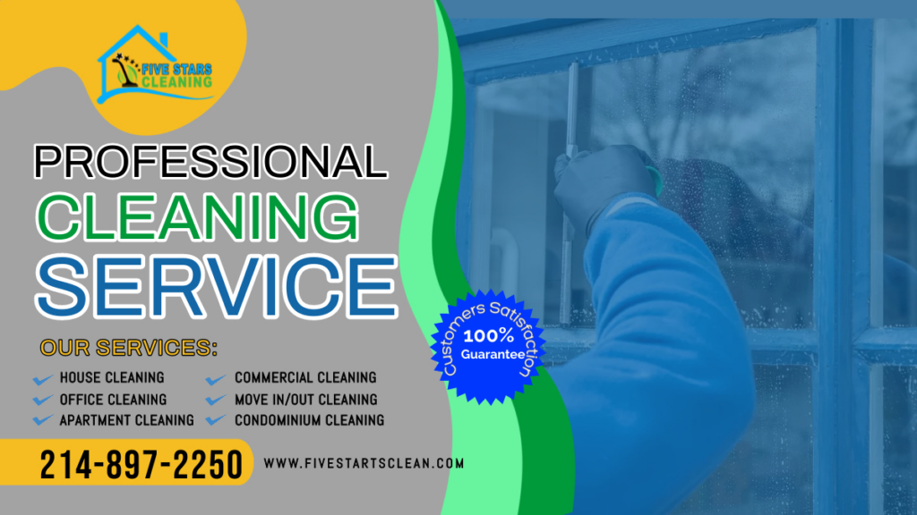 A person in gloves cleaning a window with a squeegee, demonstrating services by Five Stars Cleaning in Dallas, TX
