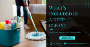 A person mopping a floor with a bucket of cleaning supplies, illustrating deep cleaning services by Busy B Cleaning Company LLC in Wyoming, DE.