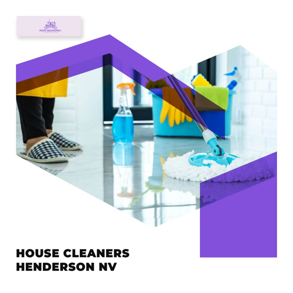 A person mopping a tiled floor with cleaning supplies nearby, representing Hightower Private Housekeeping in Henderson, NV.