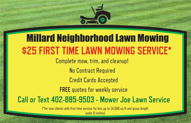 A person operating a riding lawnmower to cut grass for Mower Joe Lawn Service in Omaha, NE.