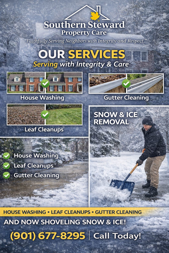 A person shoveling snow and ice from a pathway, demonstrating snow removal by Southern Steward Property Care in Hernando, MS.