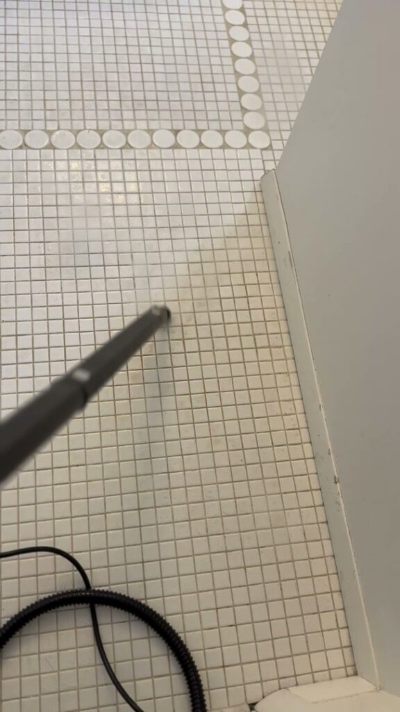 A professional using a steam cleaner to clean a tiled floor by The Blake Experience Cleaning Service in Albany, NY.