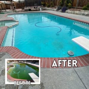 Before and after photos showcasing effective algae removal and cleaning by Bright Side Pool Service LLC in Broken Arrow, OK.