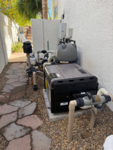 A pool heater and filtration system, showcasing maintenance and repair services by Purpose Pools in Henderson, NV.