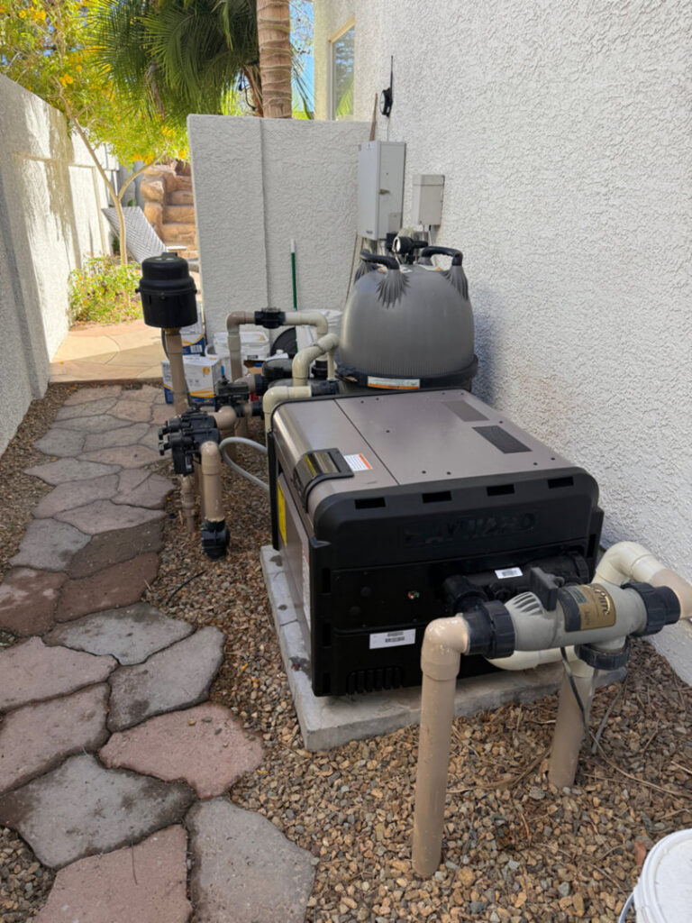 A pool heater and filtration system, showcasing maintenance and repair services by Purpose Pools in Henderson, NV.