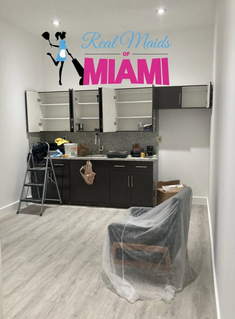 A room undergoing post-construction or deep cleaning, showing the work of Real Maids of Miami, LLC in Miami, FL.