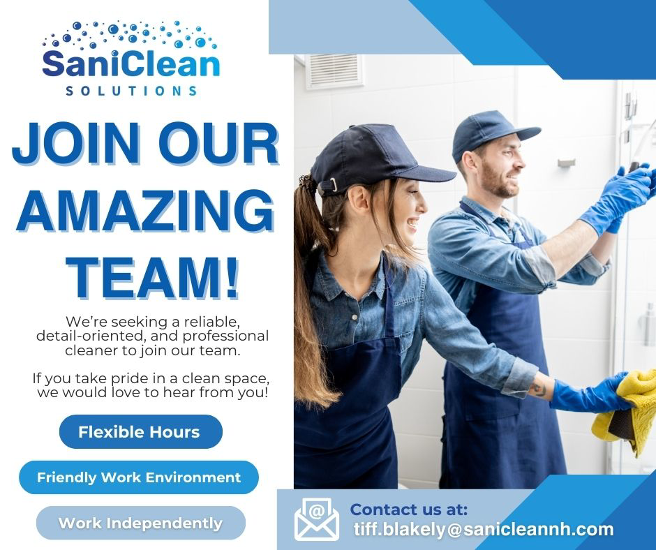Two professional house cleaners from SaniClean Solutions meticulously cleaning a bathroom in Merrimack, NH.