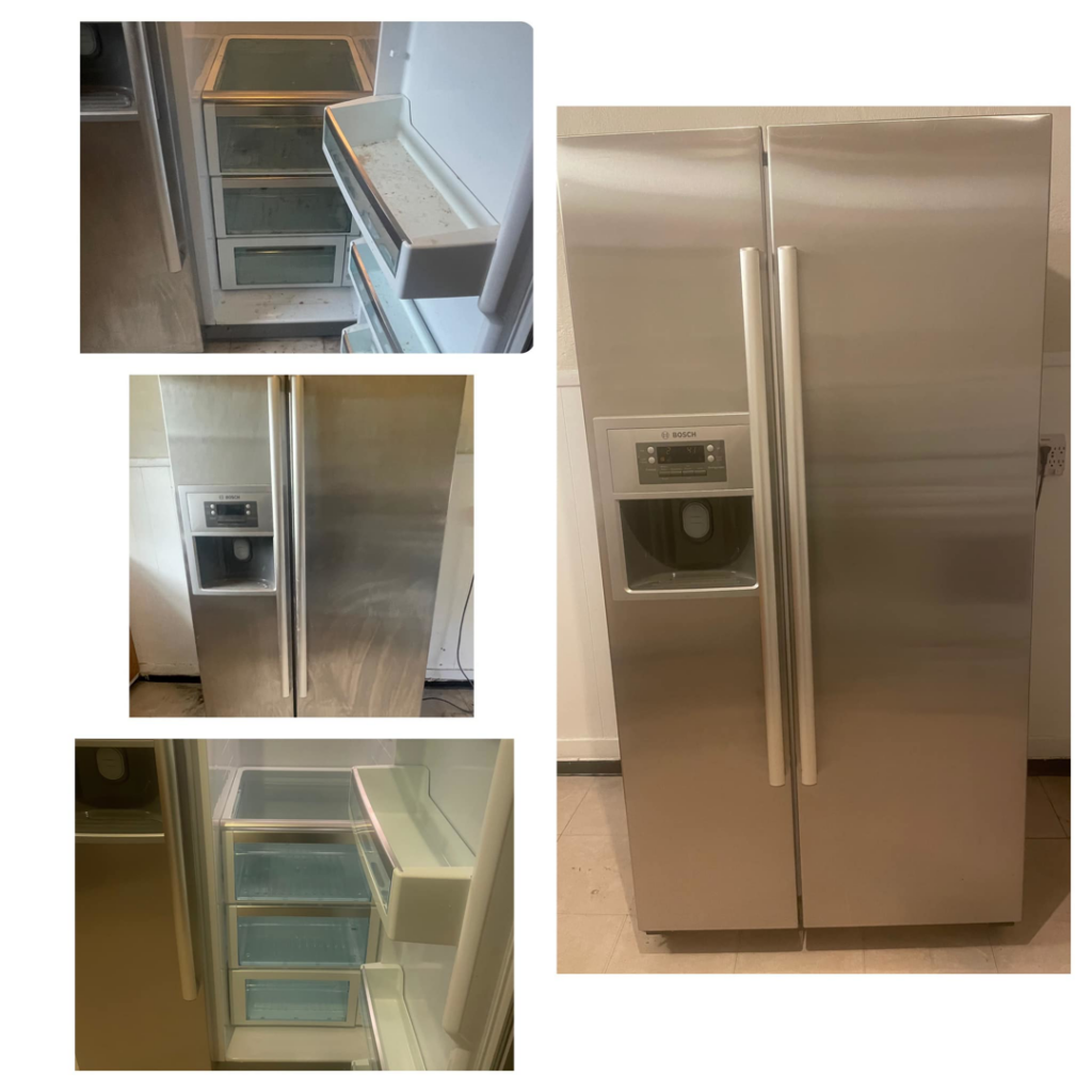 Before and after cleaning of a dirty refrigerator by Optimum Commercial and Residential Cleaning LLC in Springfield, OR