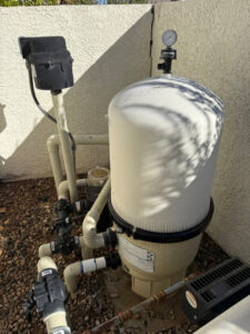 A residential pool pump and filter system, showcasing installation by Purpose Pools in Henderson, NV.