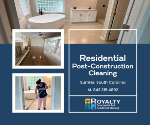 A cleaner from Royalty Commercial & Residential Cleaning LLC mopping a floor during residential post-construction cleaning in Sumter, SC.