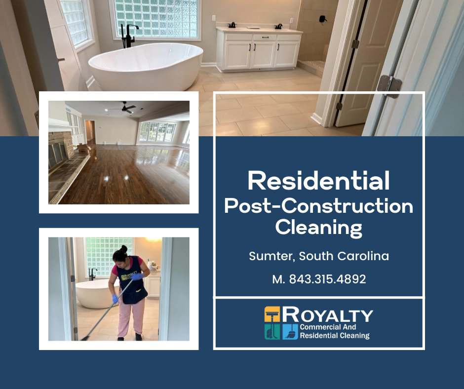 A cleaner from Royalty Commercial & Residential Cleaning LLC mopping a floor during residential post-construction cleaning in Sumter, SC.