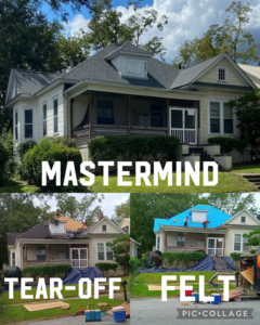 Residential roof tear-off in progress by MasterMind Construction in Shiloh, GA.