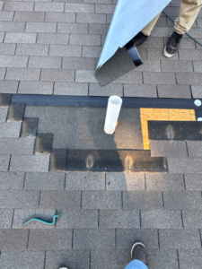 Close-up of a roof vent pipe flashing repair to prevent water damage by Sharp Restoration in Lincoln, NE.