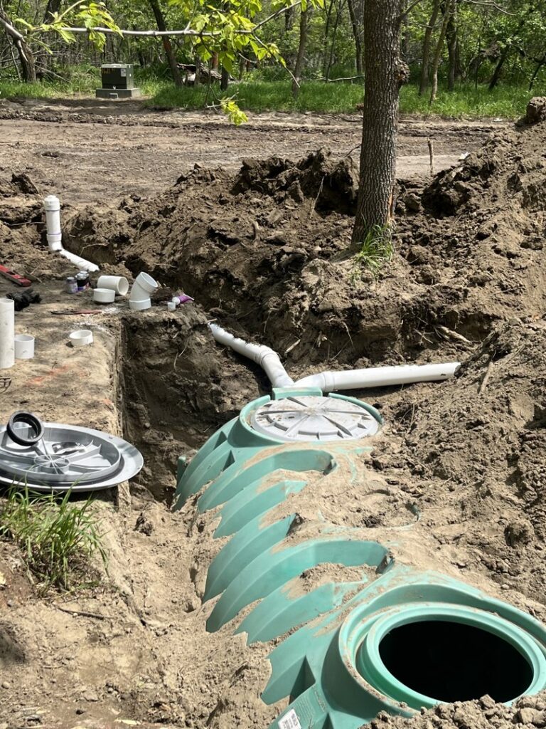 New septic tank and piping system being installed by KD Services - Excavating in Bismarck, ND