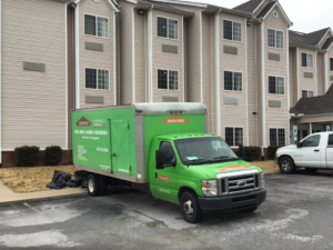 A Servpro - Northwest Arkansas box truck ready for water damage cleanup and restoration services in Springdale, AR.