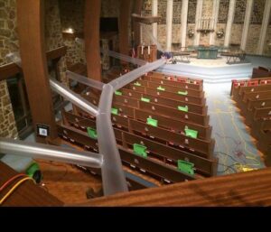 SERVPRO drying equipment set up in a church to mitigate extensive water damage in Wilmington, DE