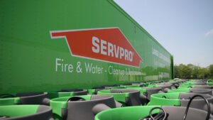 SERVPRO North Kenosha trailer with water damage drying equipment, including air movers, in Kenosha, WI.