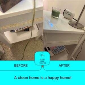 Before and after of a dirty side table cleaned by Costa cleaning services in Salisbury, MD.