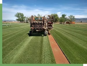 A large machine harvesting fresh sod from a field for All American Sod LLC in Sandy, UT.