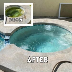 A before and after comparison of a dirty spa cleaned to sparkling by Bright Side Pool Service LLC in Broken Arrow, OK.