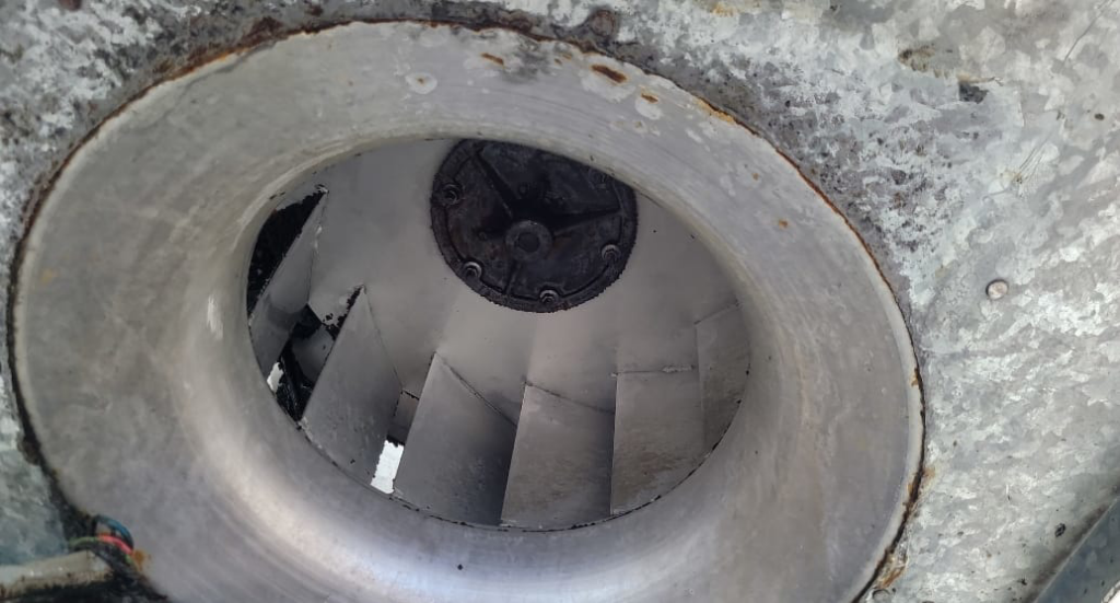 A sparkling clean exhaust fan interior after professional deep cleaning by Bernal Cleaning LLC in Overland Park, KS.