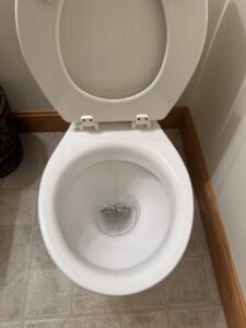A sparkling clean toilet after a professional house cleaning service by KDG Decluttering in Manchester, NH.