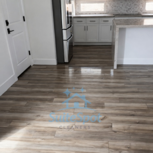 A spotless, freshly cleaned kitchen floor and area by SuiteSpot Cleaners, your house cleaner in Las Vegas, NV.