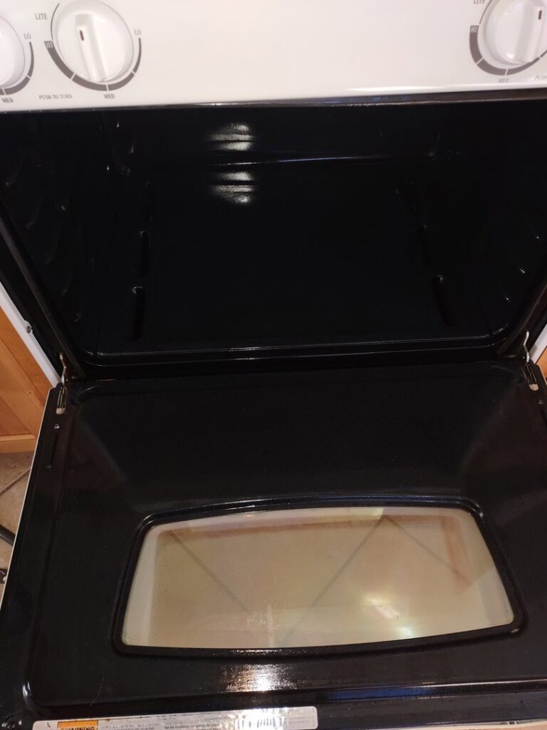 A spotless and shiny oven interior after professional cleaning by Maid to Serve HIM in Cincinnati, OH.