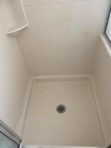 A spotless and thoroughly cleaned shower stall, demonstrating the quality cleaning services of Jr services in Virginia Beach, VA.